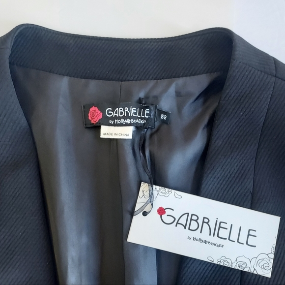 NWT Gabrielle By Molly Bracken Black Open Front W/2 Zip Pockets Blazer Size 52 - Picture 2 of 11